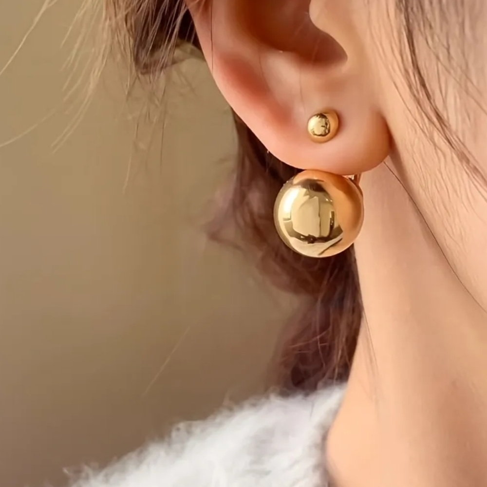 Gold Stud Ball Jacket Hoop Earrings
